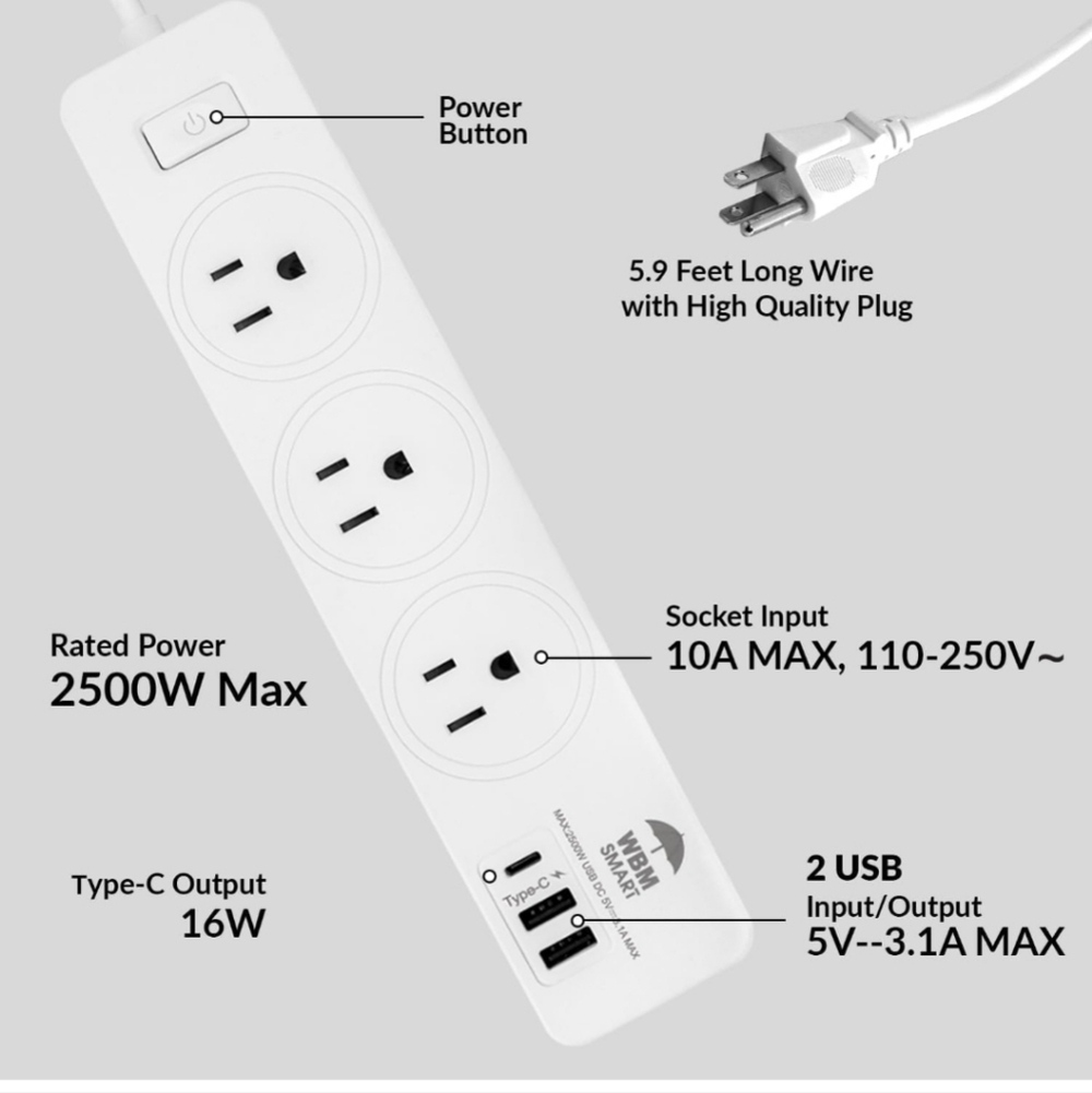 2 Power Strip 5.9 ft 10 A - Extention Cord - Picture 4 of 8